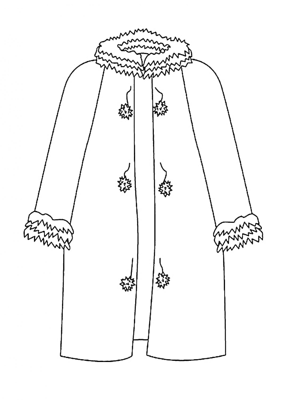 Раскраска Пальто с отделкой мехом на воротнике, манжетах и пуговицах