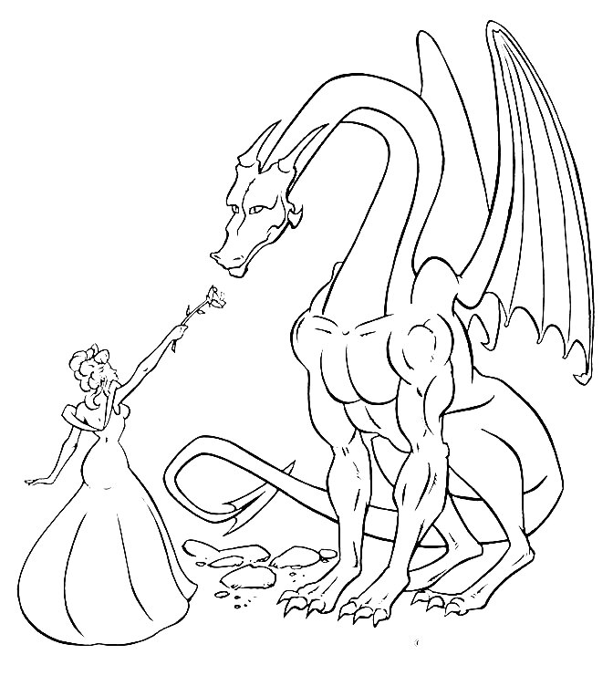 Раскраска Принцесса и дракон