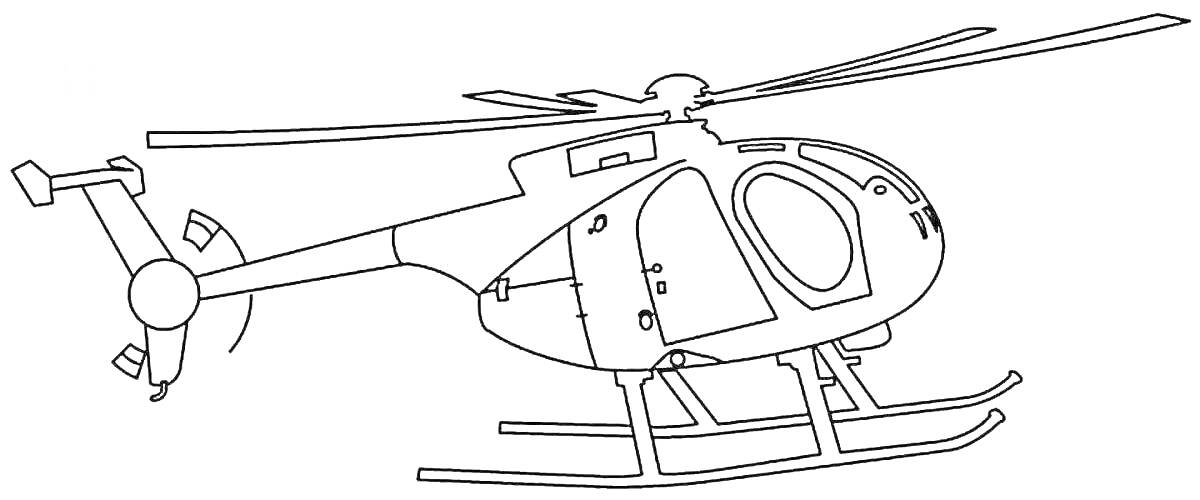 Раскраска Вертолет с двумя несущими винтами и шасси