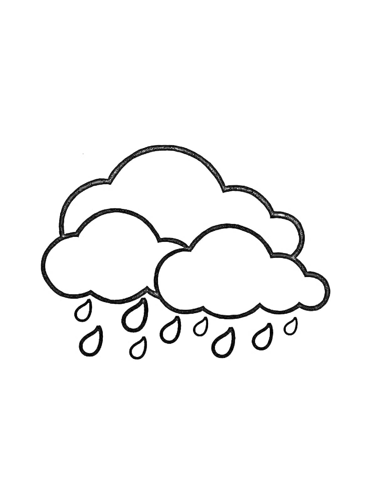 На раскраске изображено: Облака, Капли дождя, Дождь, Погода, Природа, Небо