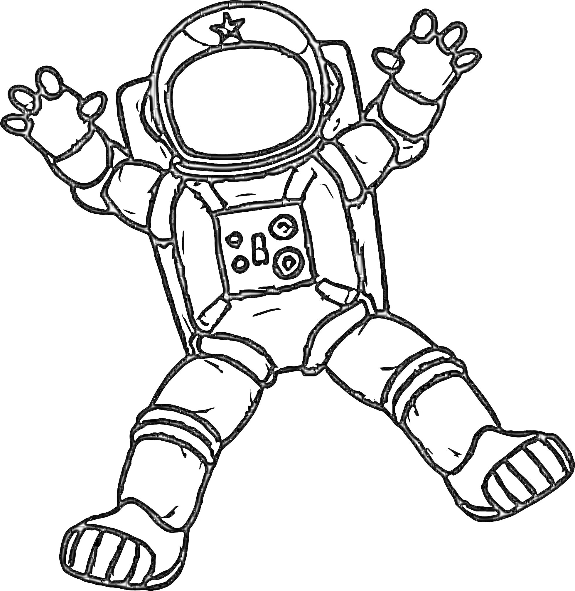 На раскраске изображено: Космонавт, Скафандр, Ранец, Шлем, Космос, Космический костюм, Иллюстрация