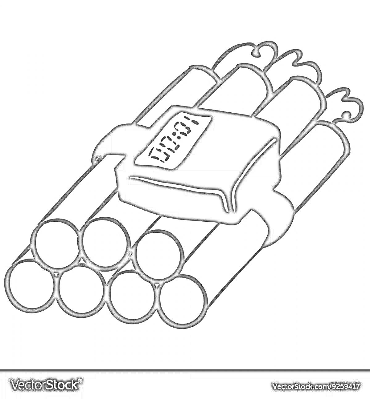 На раскраске изображено: Динамит, Бомба, Таймер, Взрывчатка, Для детей, Контурные рисунки