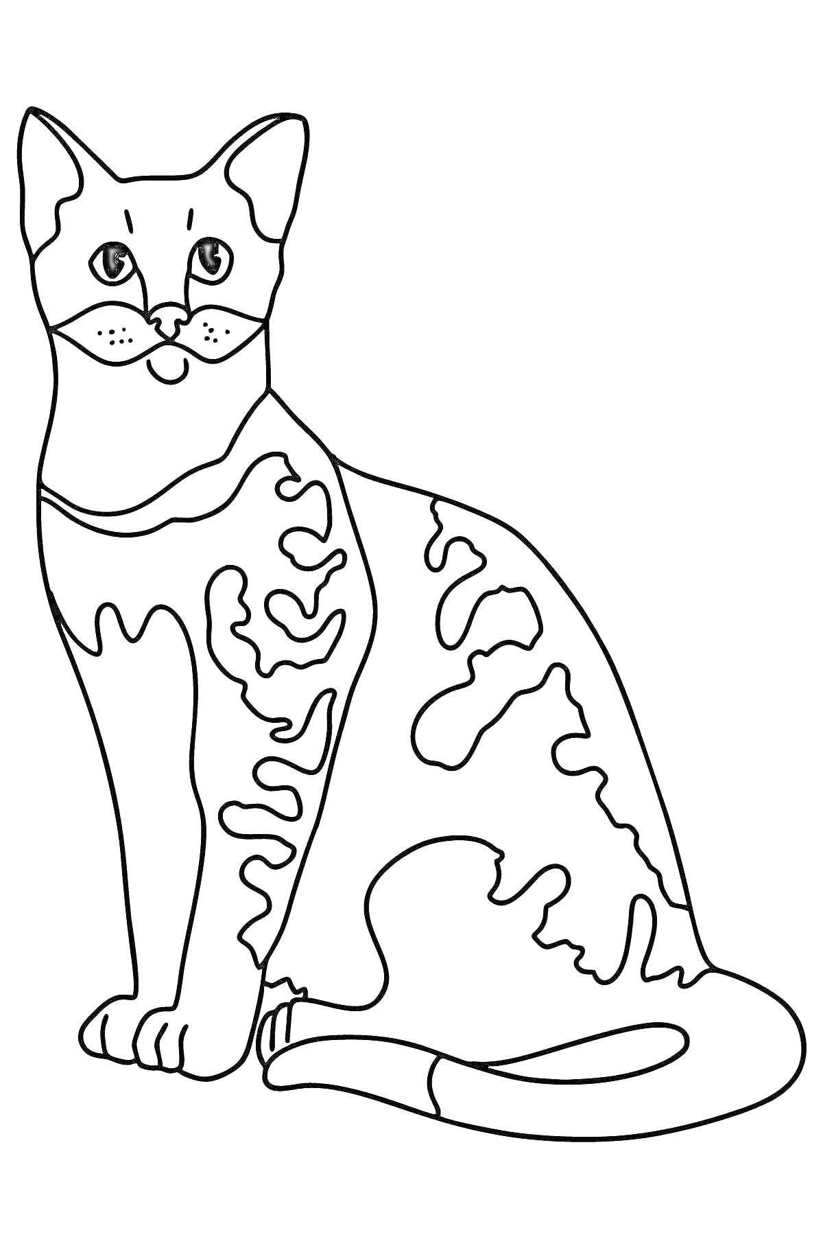 Раскраска Сидящая кошка с узорами