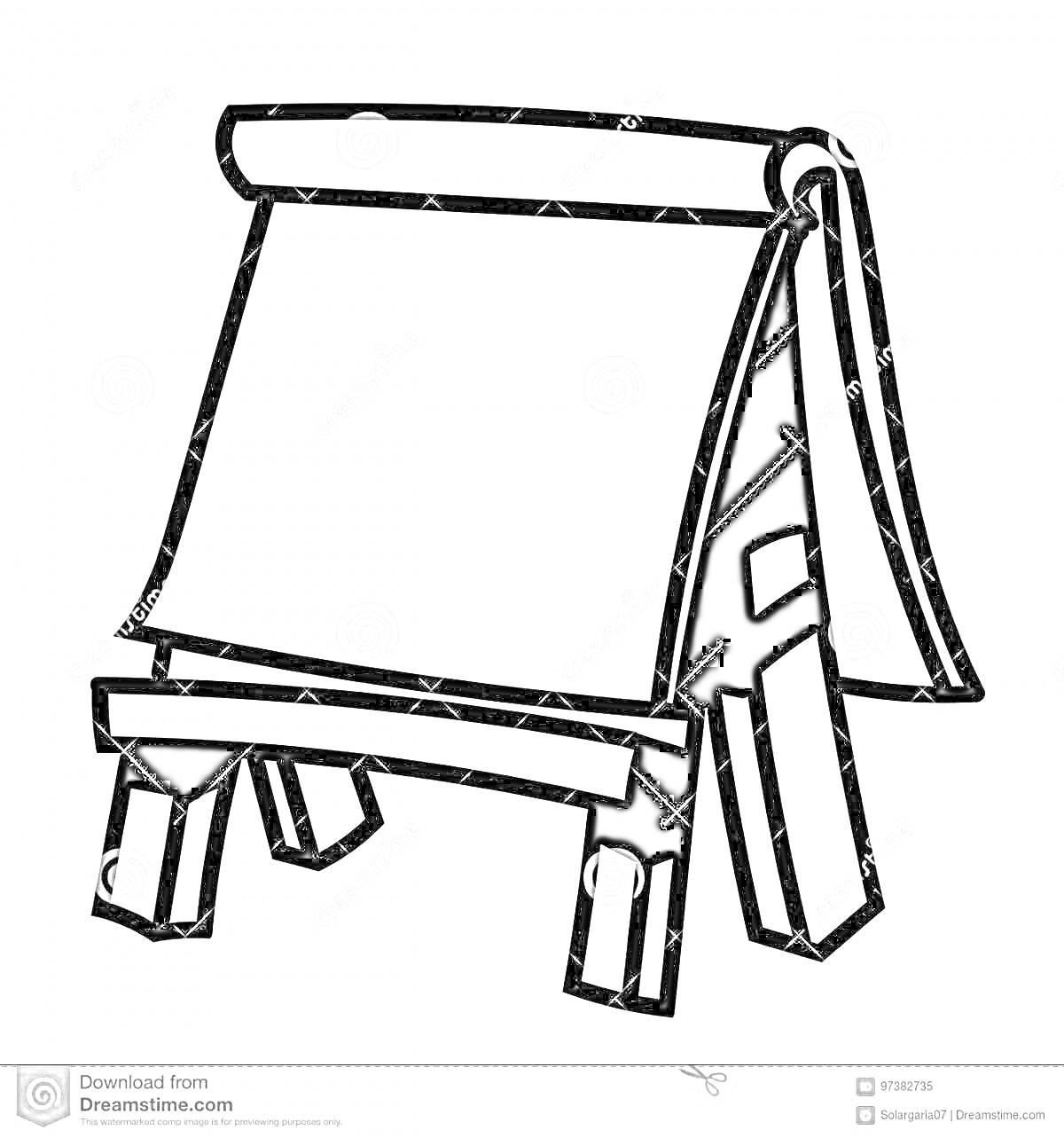 Раскраска Мольберт с бумагой, вид спереди, на подставке