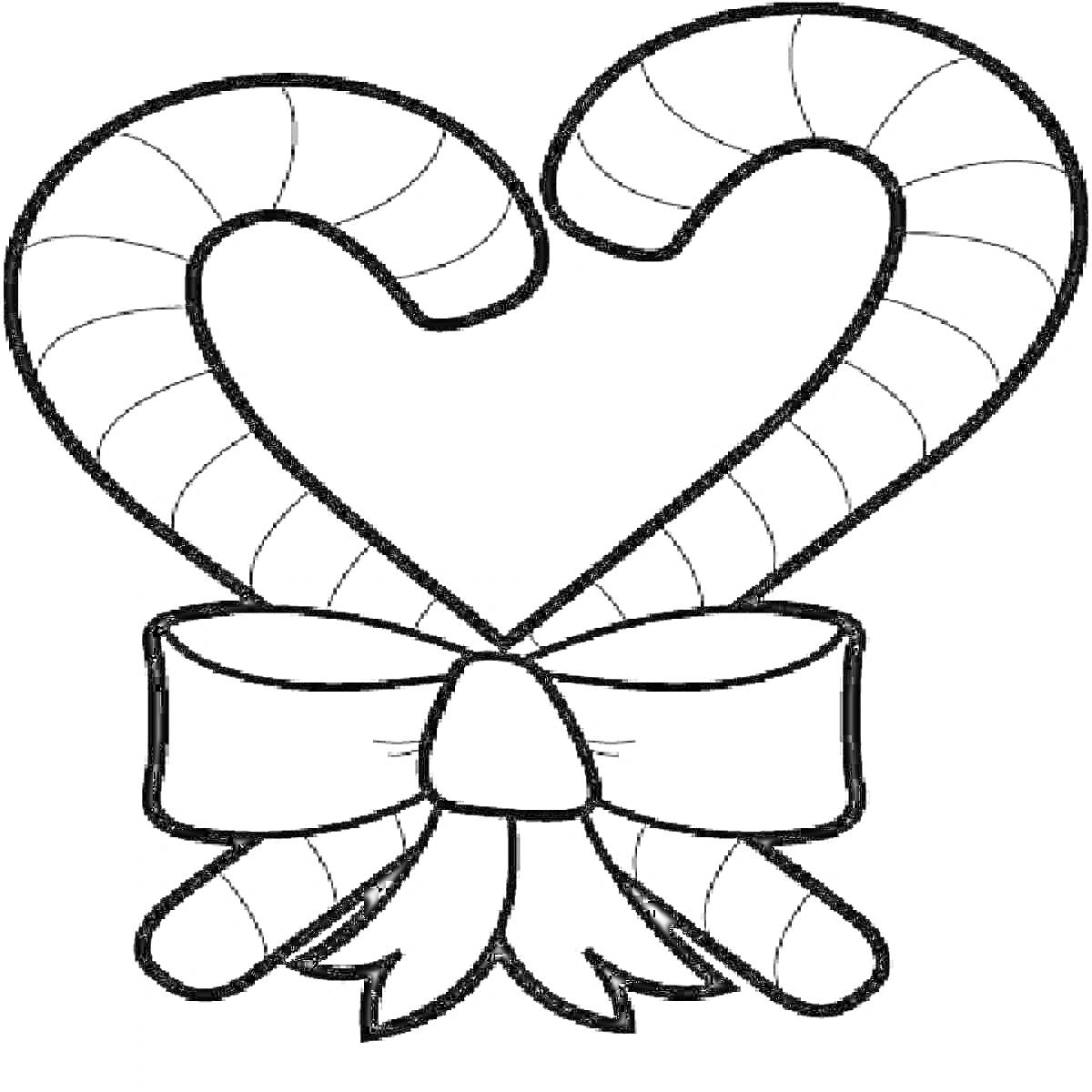 Раскраска Конфеты в форме сердца с бантом