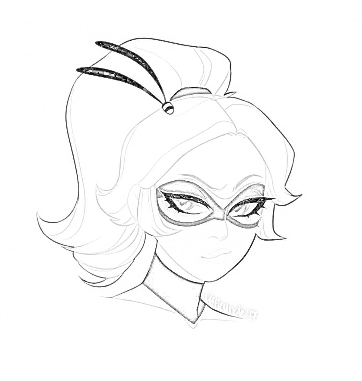 Раскраска Портрет героини в маске с прической