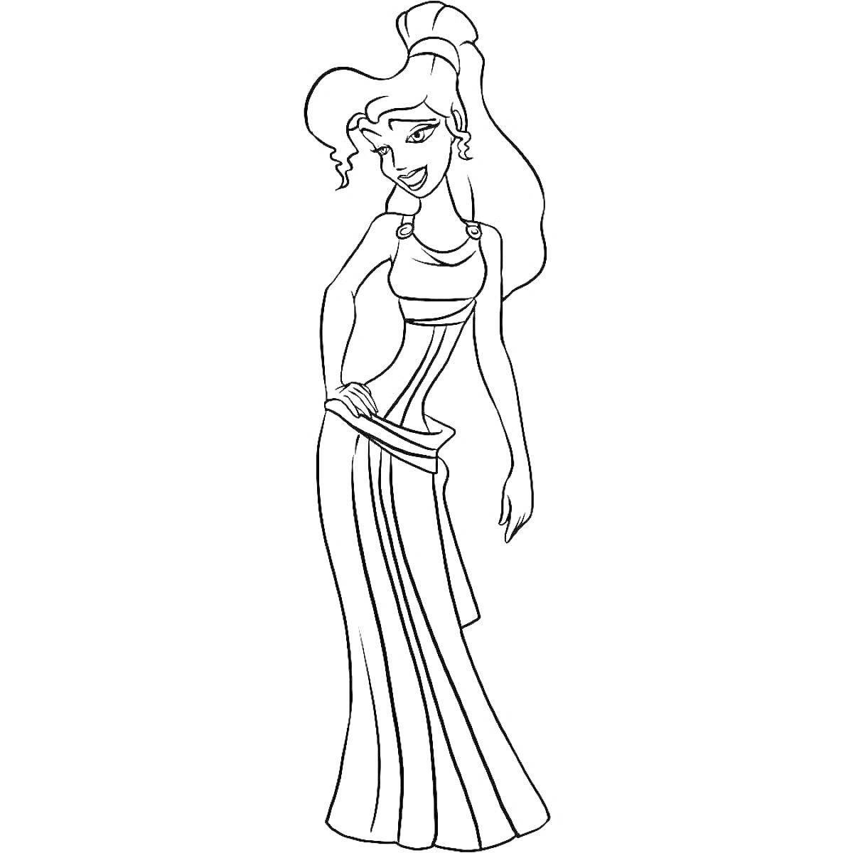 На раскраске изображено: Длинные волосы, Платье