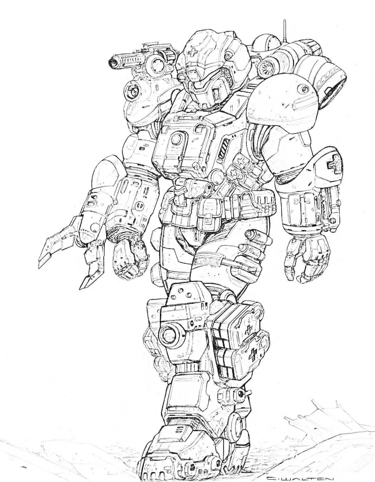 Раскраска Раскраска силовой брони Fallout 4 — броня, оружие, детали костюма, рисунок персонажа.