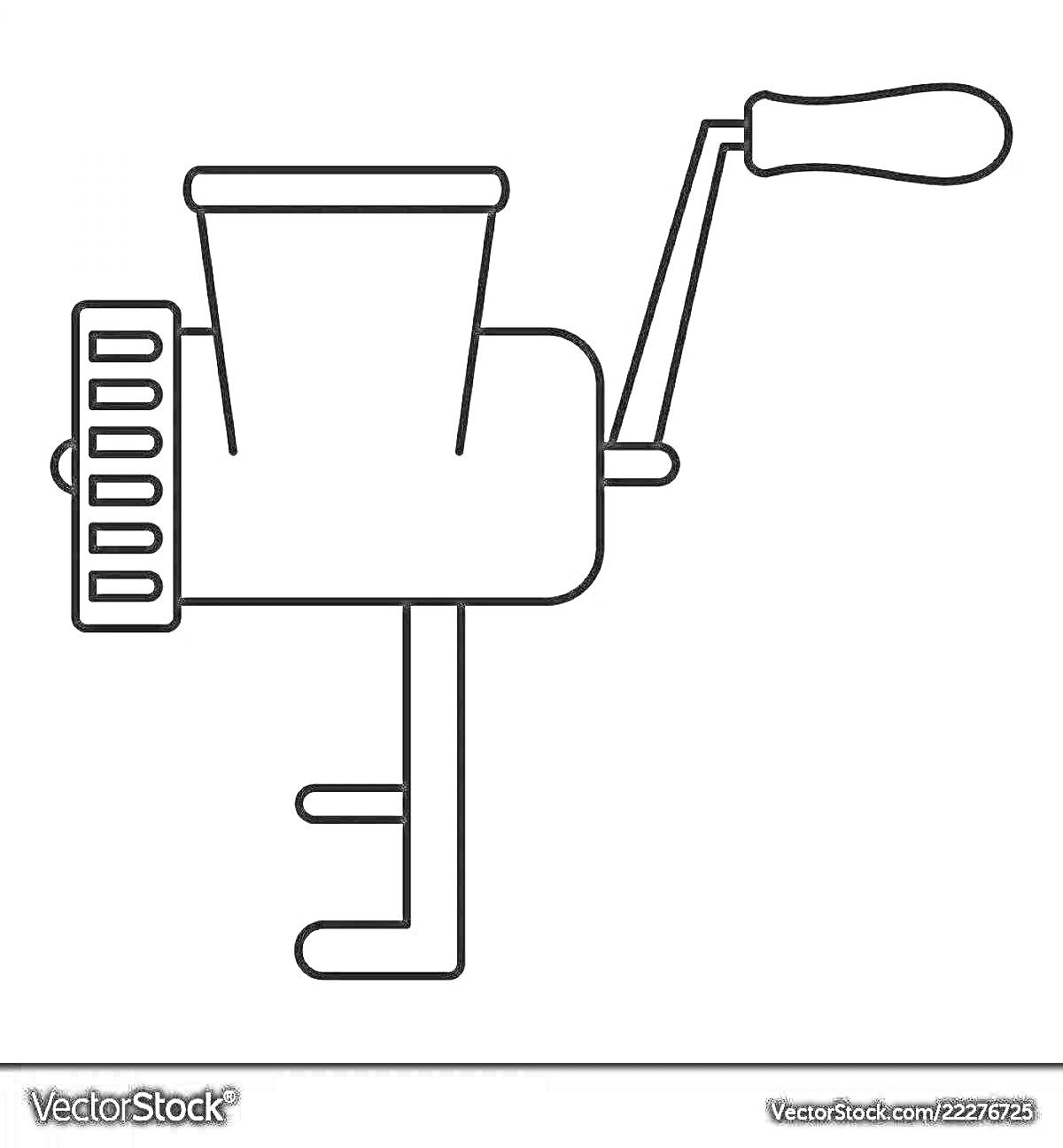 Раскраска Мясорубка с ручкой, лотком для мяса и креплением