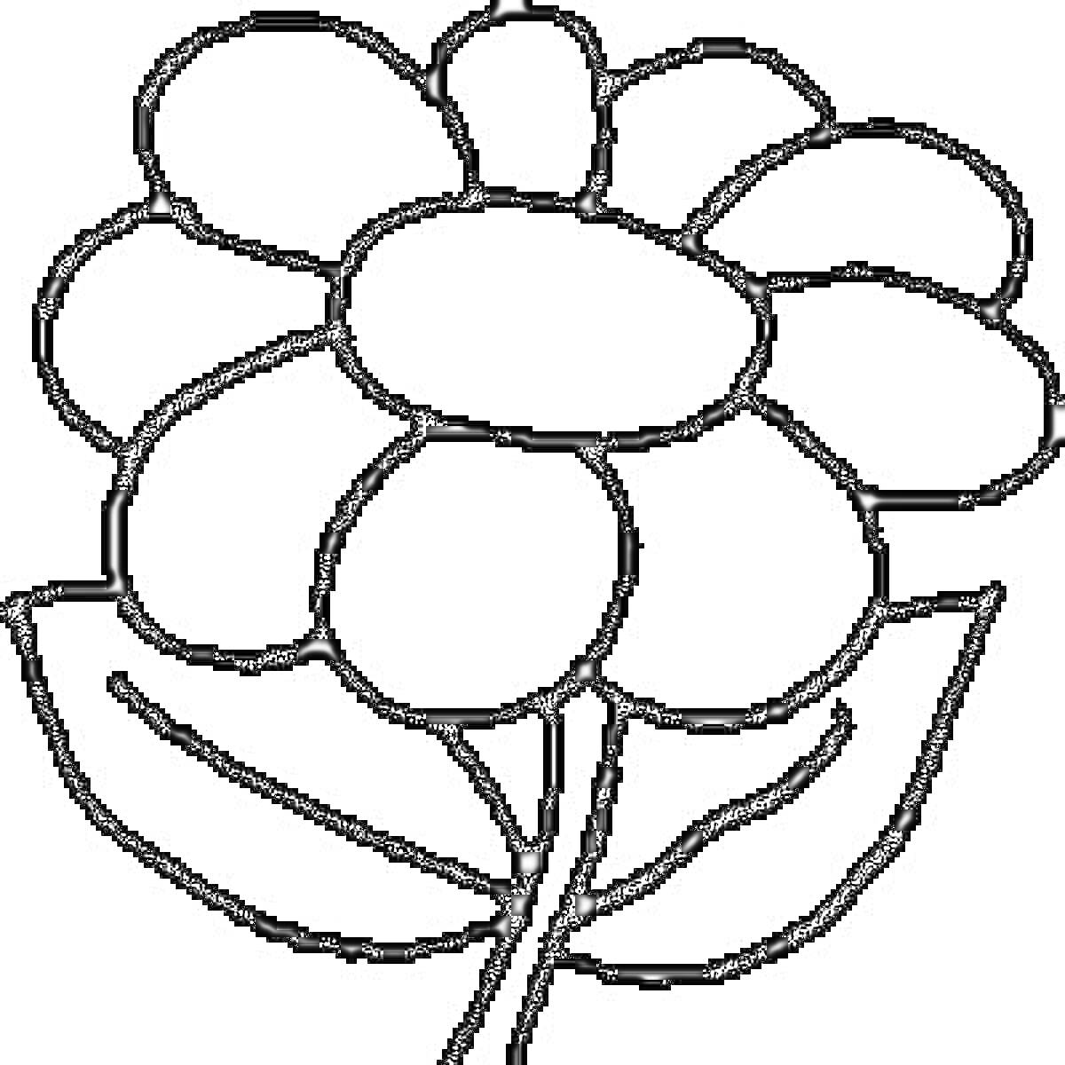 Раскраска Простой рисунок крупного цветка с лепестками и листьями