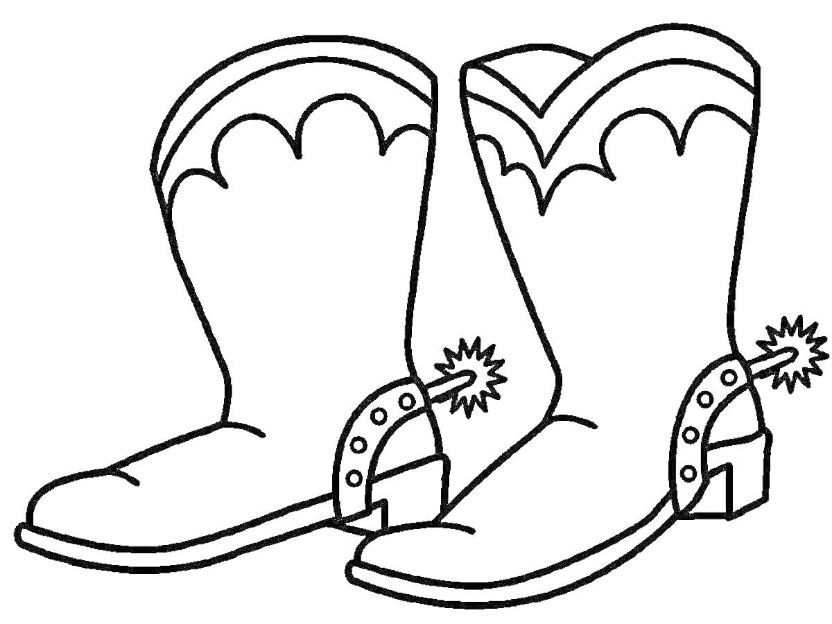 На раскраске изображено: Сапоги, Ковбойские сапоги, Обувь, Для детей, Аксессуар, Ковбои