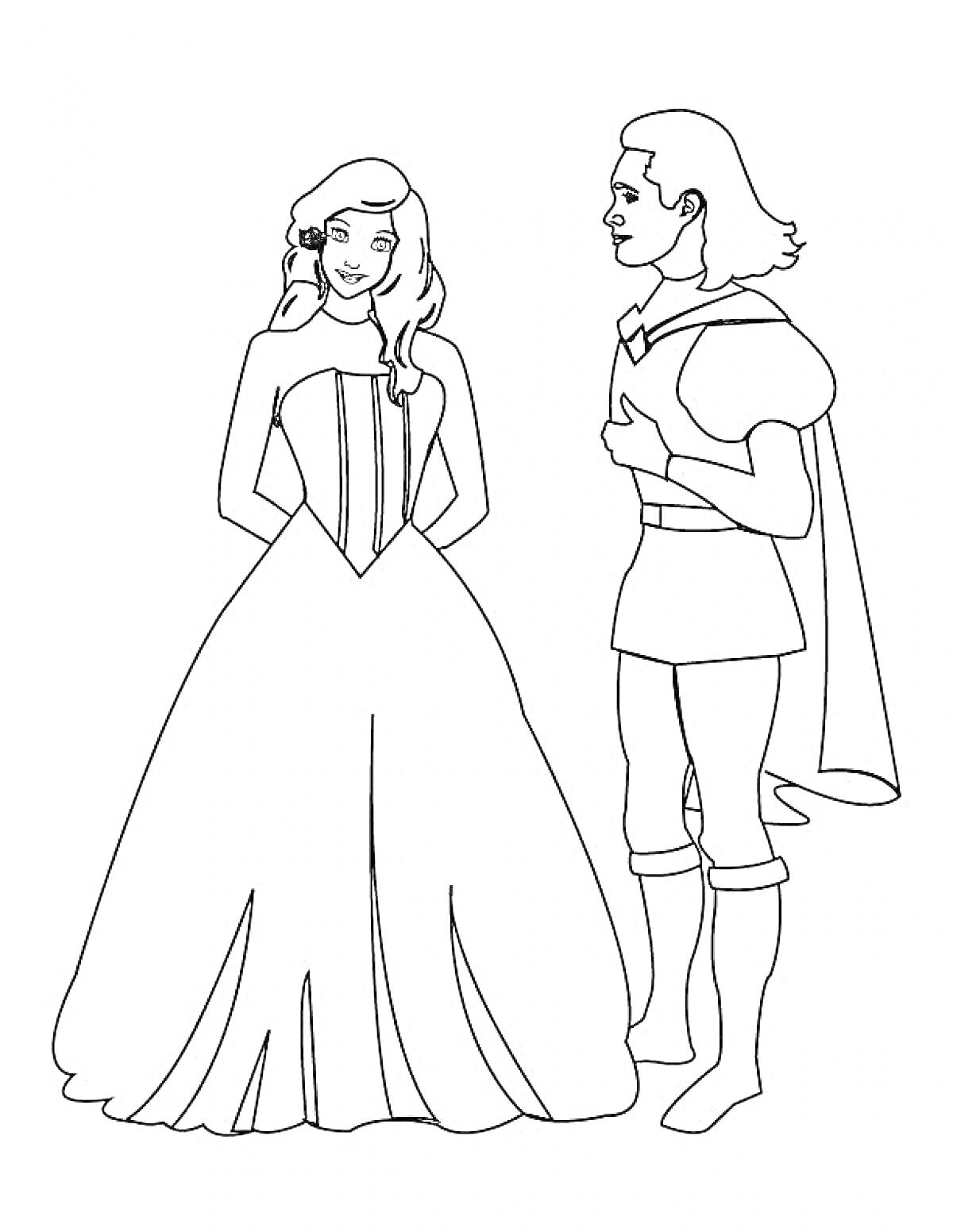 Раскраска Принц и принцесса стоят вместе