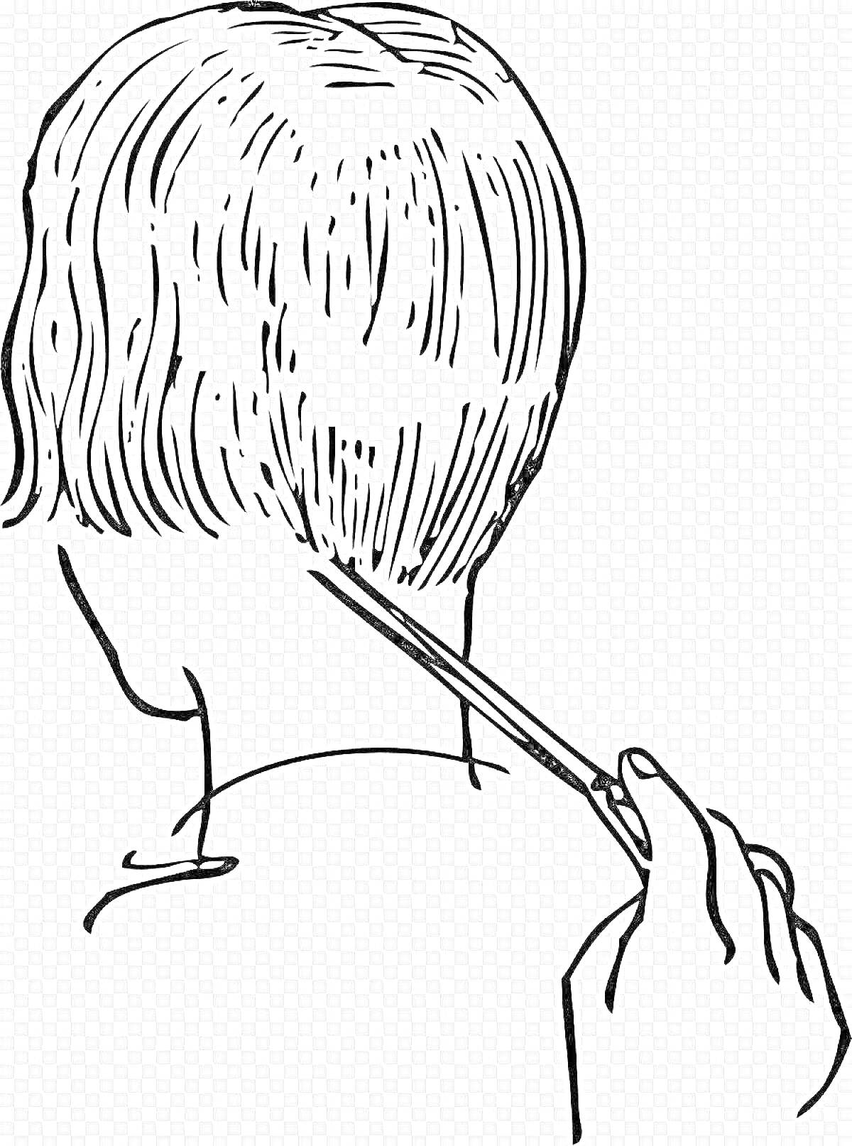 Раскраска Человек с короткой стрижкой, процесс стрижки ножницами