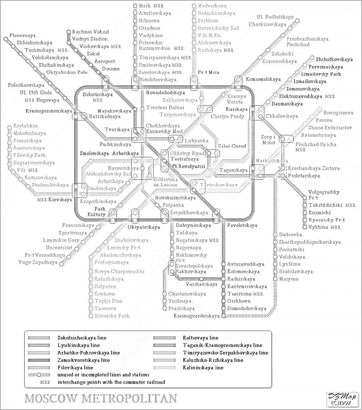 На раскраске изображено: Москва, Метро, Схема, Транспорт, Станции метро, Линии метро, Городской транспорт, Карта, Общественный транспорт