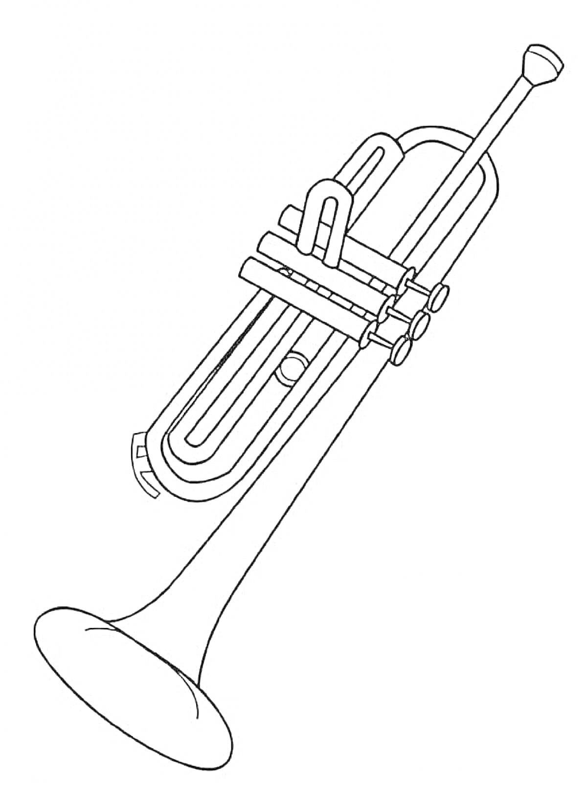 На раскраске изображено: Труба, Духовой инструмент, Музыка, Ноты, Оркестр, Музыкальные инструменты