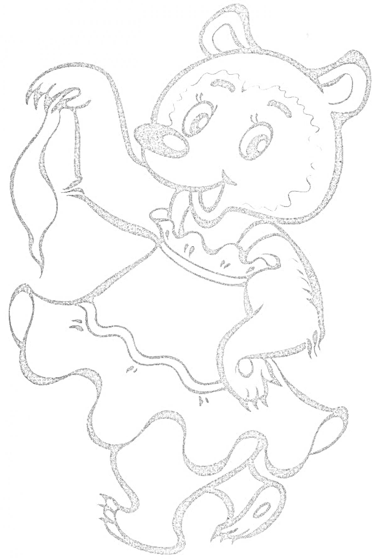 Раскраска Медведица в платье танцует с платком