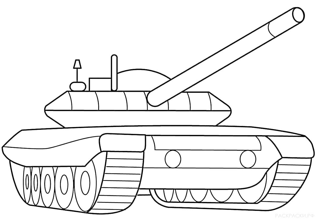 На раскраске изображено: Танк, Пушка, Гусеницы, Военная техника