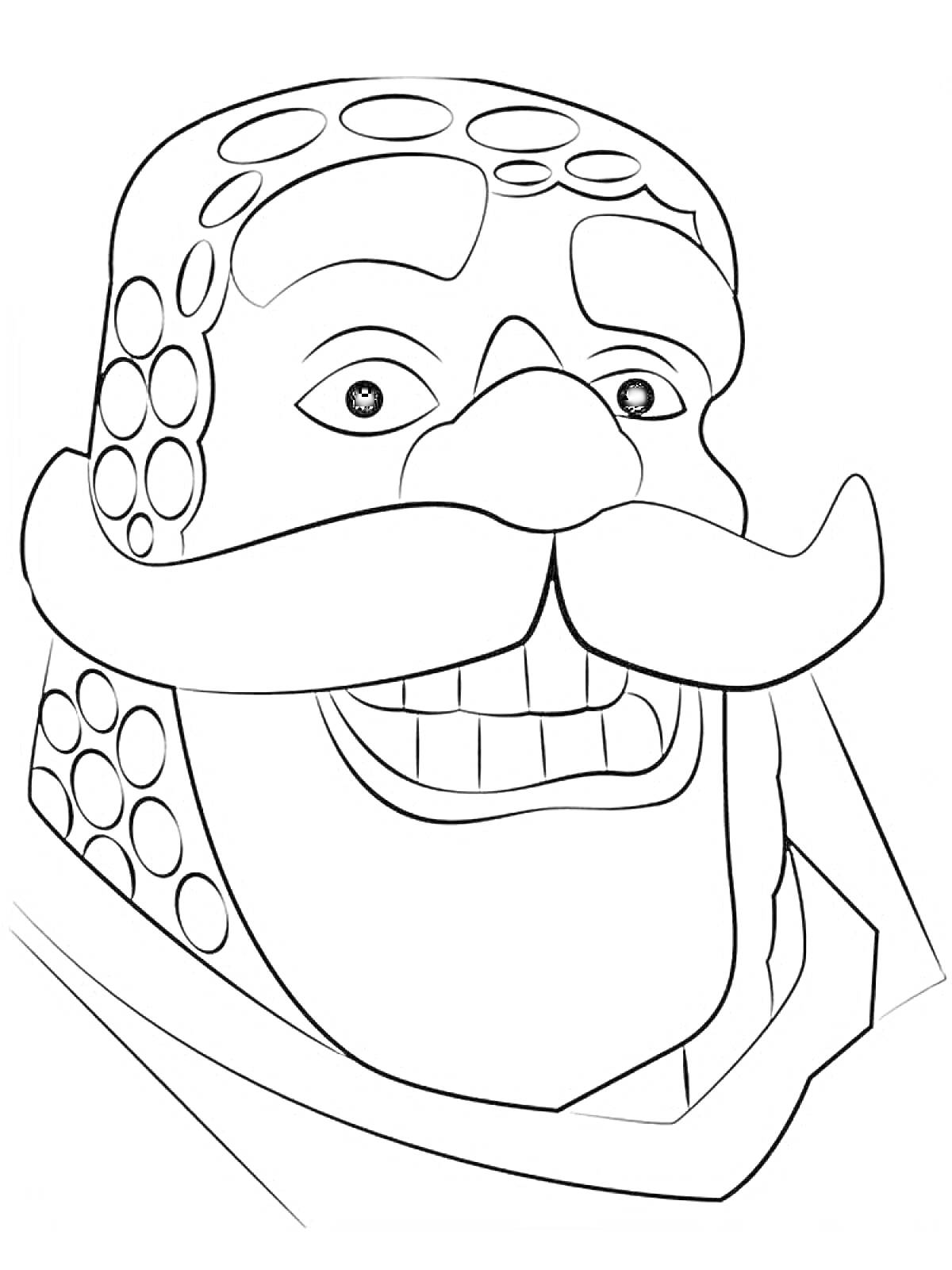 Раскраска Лицо персонажа с усами и чешуйчатым шлемом из игры Clash Royale