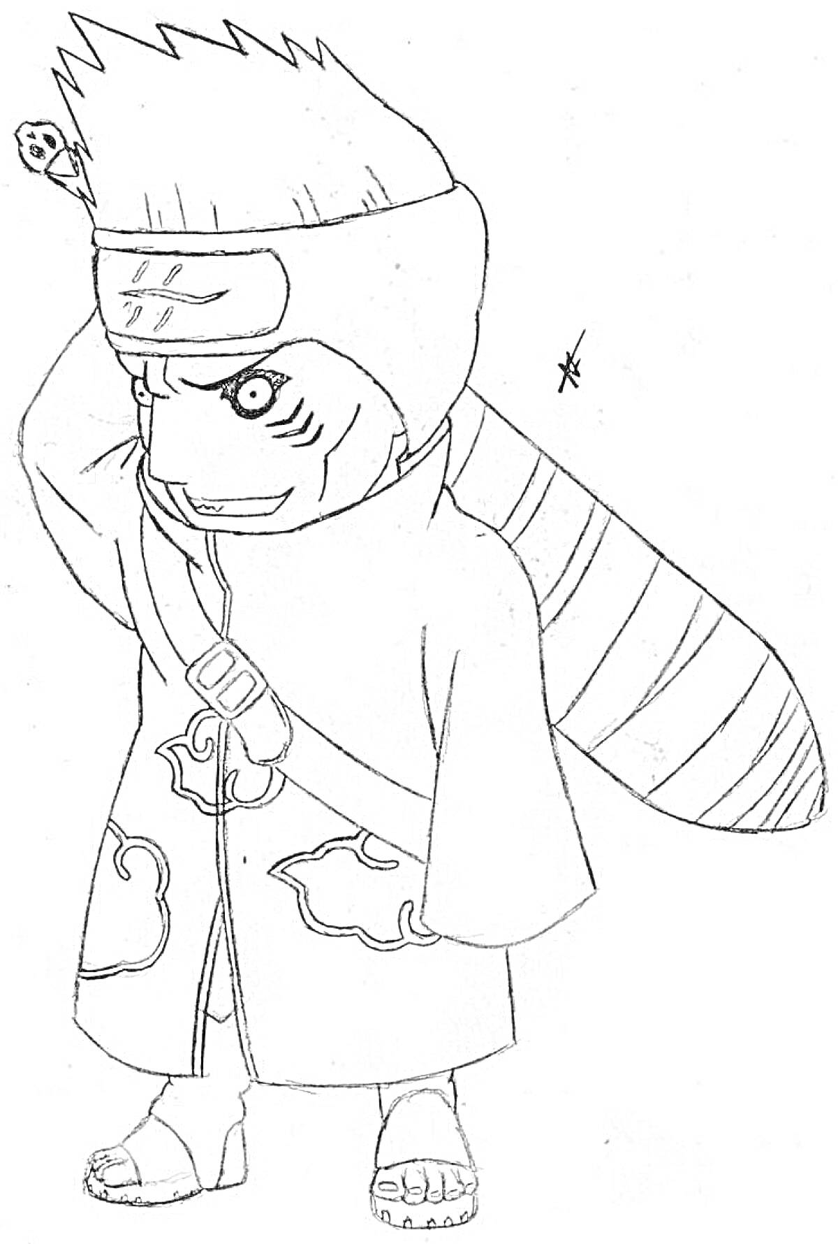 Раскраска Чиби ниндзя с большим мечом и повязкой