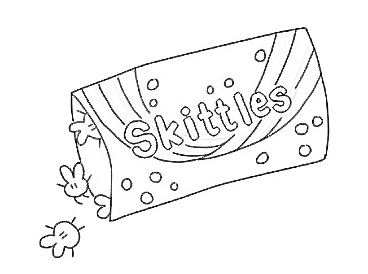 На раскраске изображено: Конфеты, Skittles, Еда, Сладости, Зайцы, Лалафан