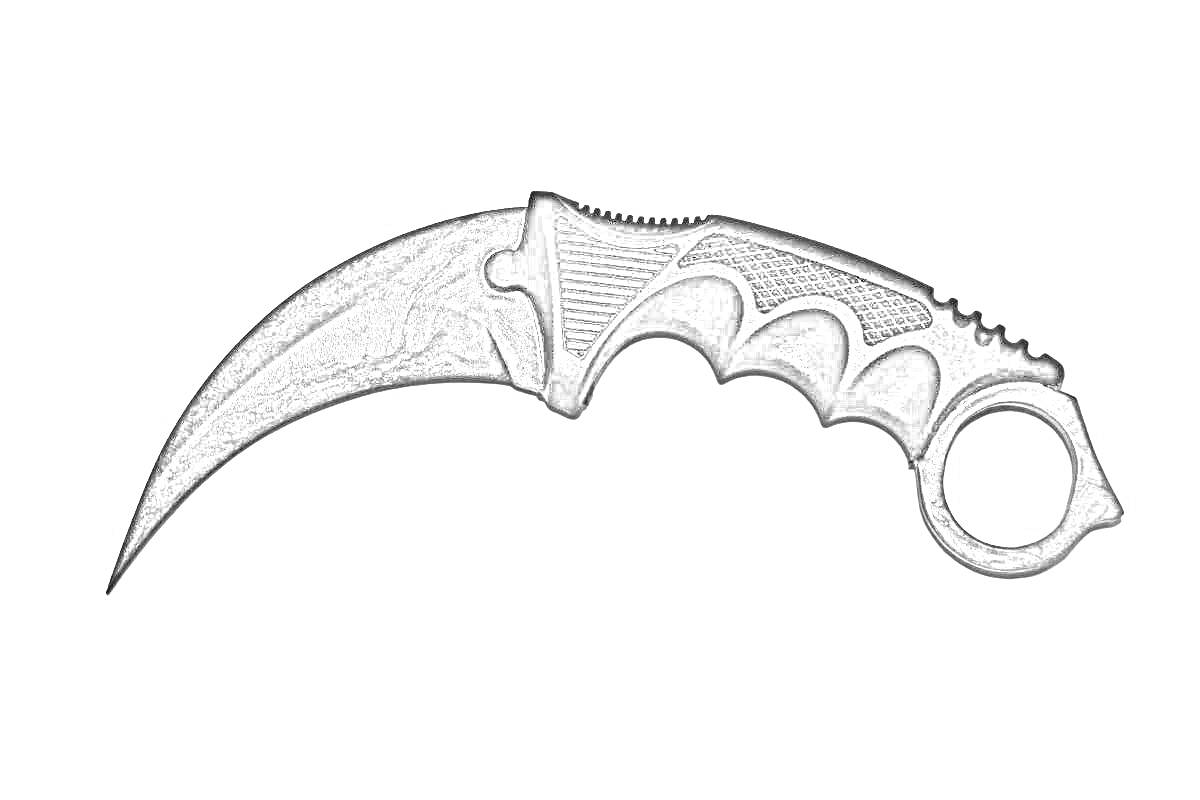 Раскраска Керамбит с черным лезвием и черной рукояткой с кольцом