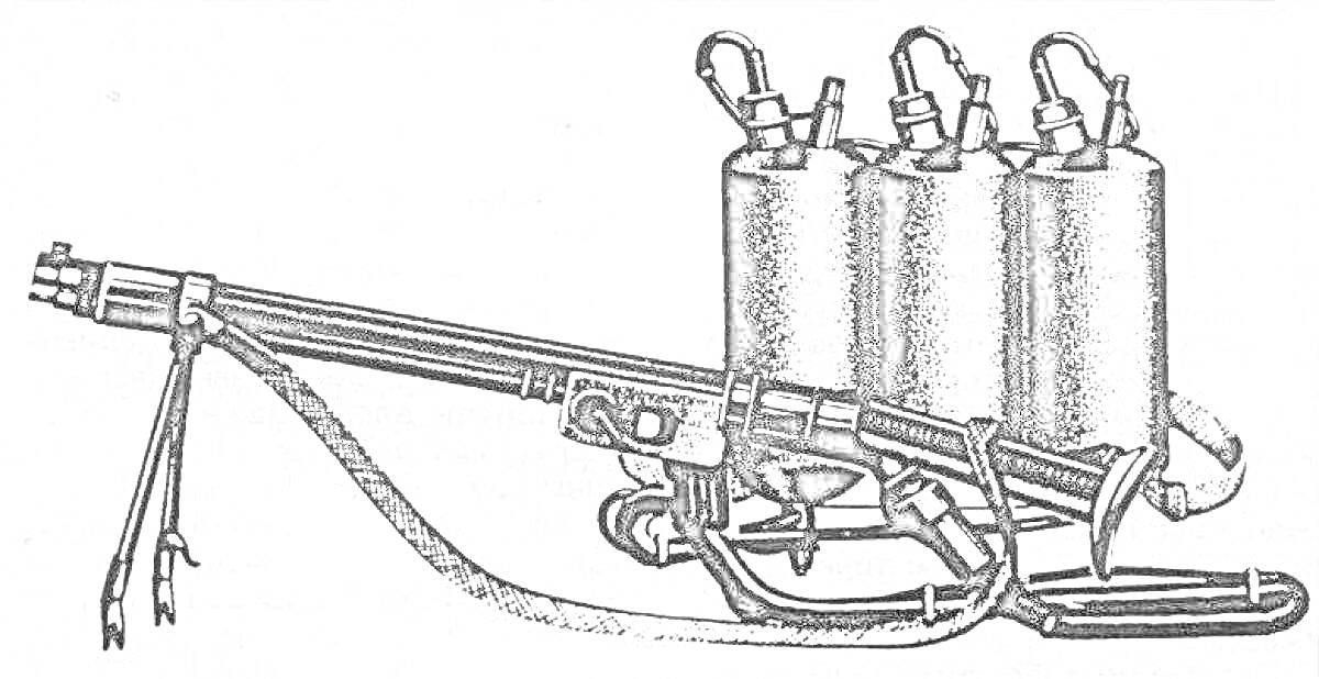 Раскраска Огнемет с тремя топливными баллонами и ручкой