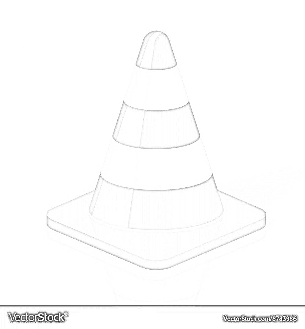 Раскраска Дорожный конус с полосками на квадратном основании