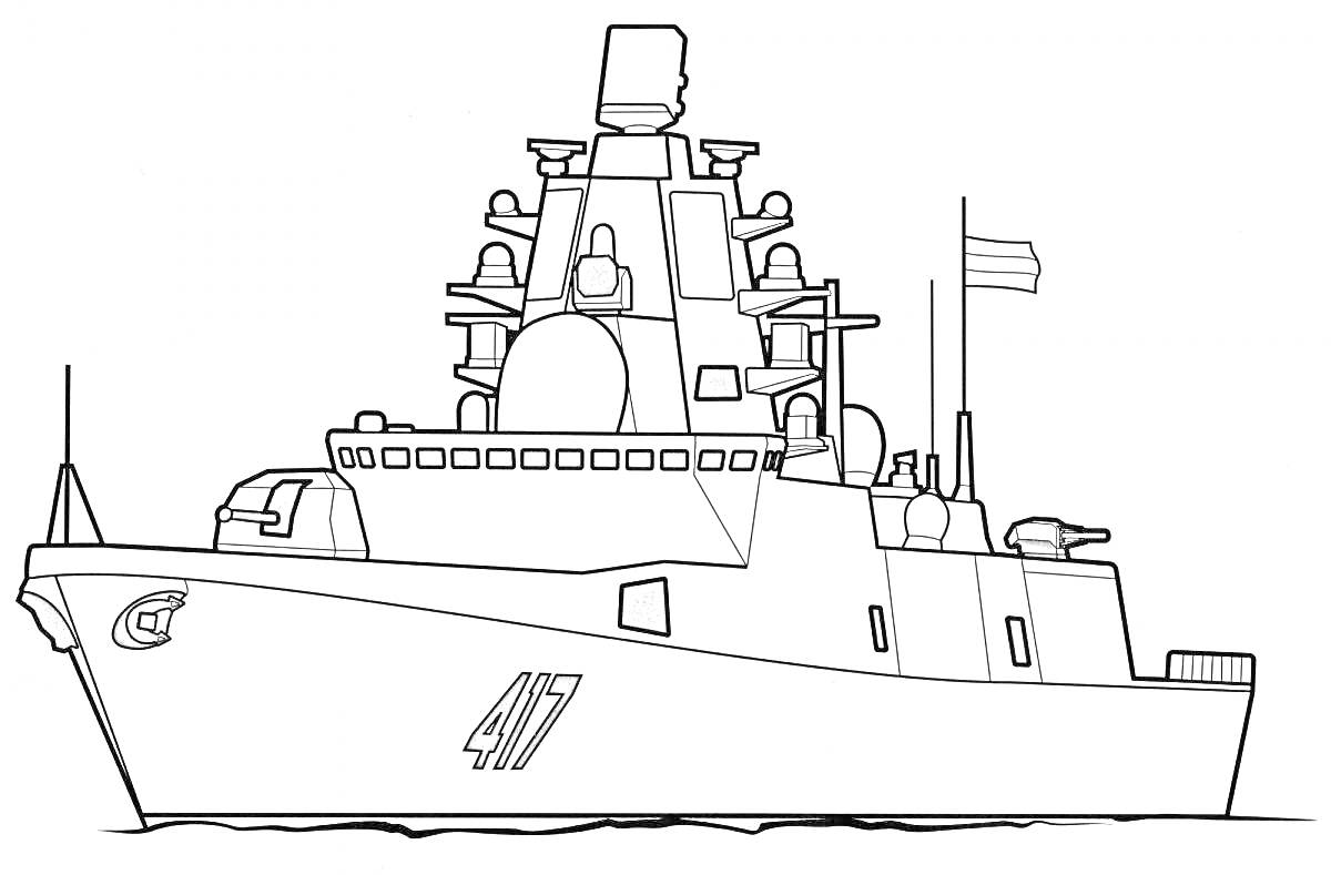 На раскраске изображено: Ледокол, Корабль, Море, Рубка, Флаг, Мачта