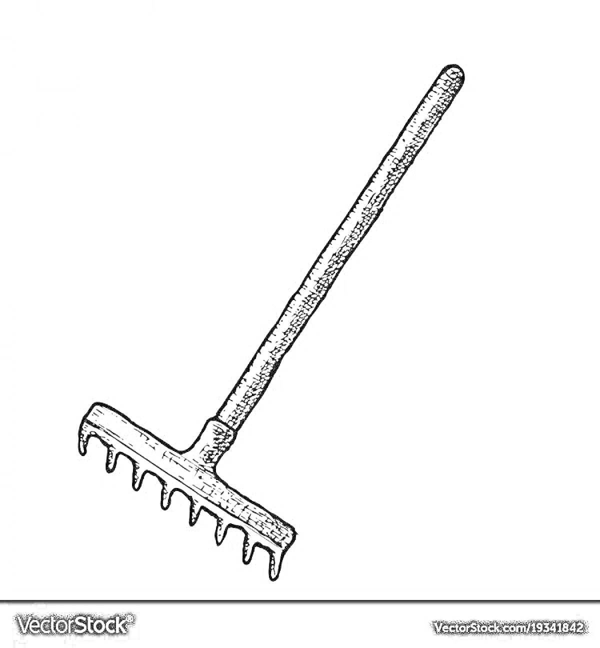 Раскраска Грабли с зубьями и длинной ручкой