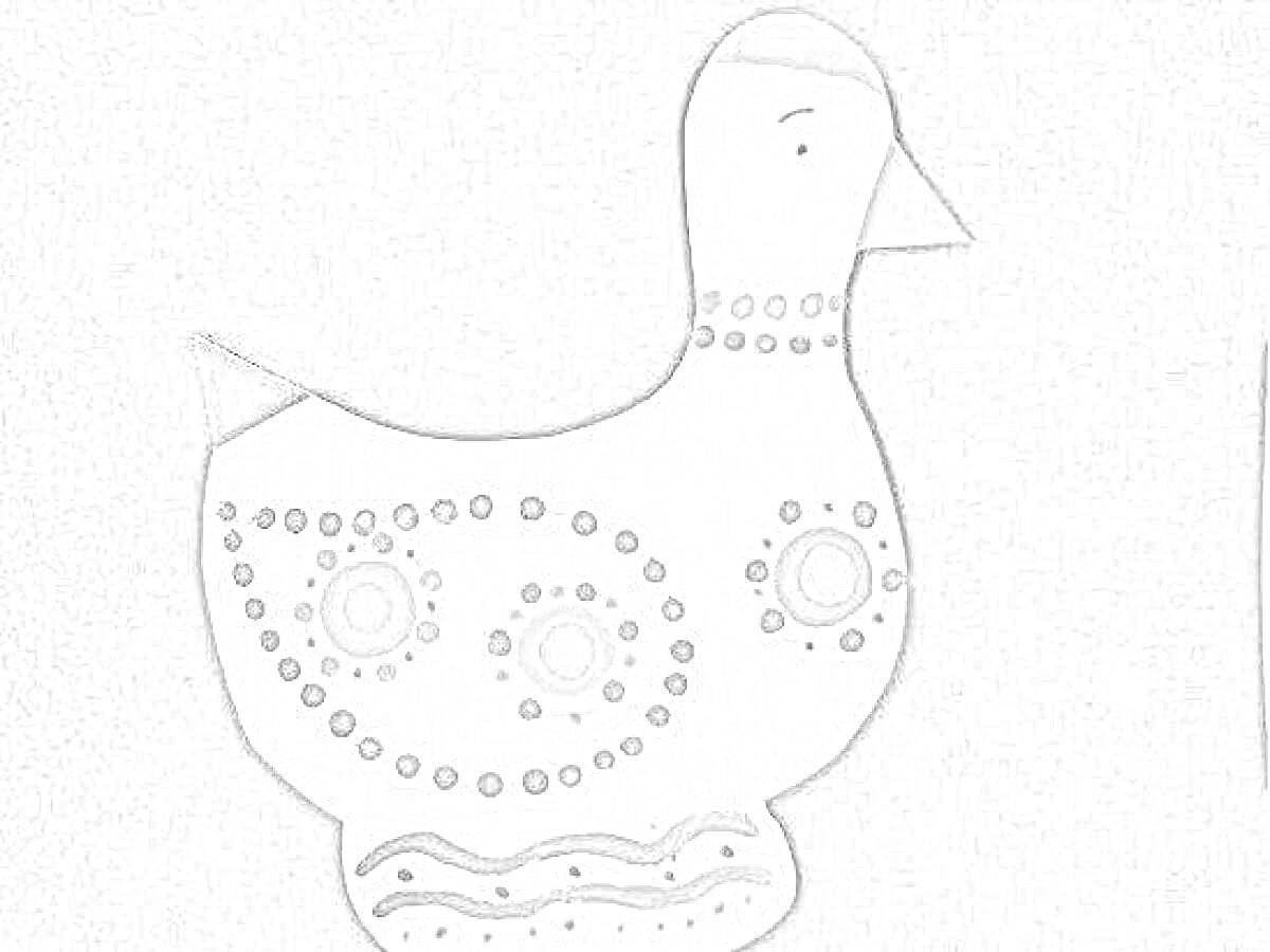 Раскраска Дымковская уточка с кругами, точками и волнистой линией