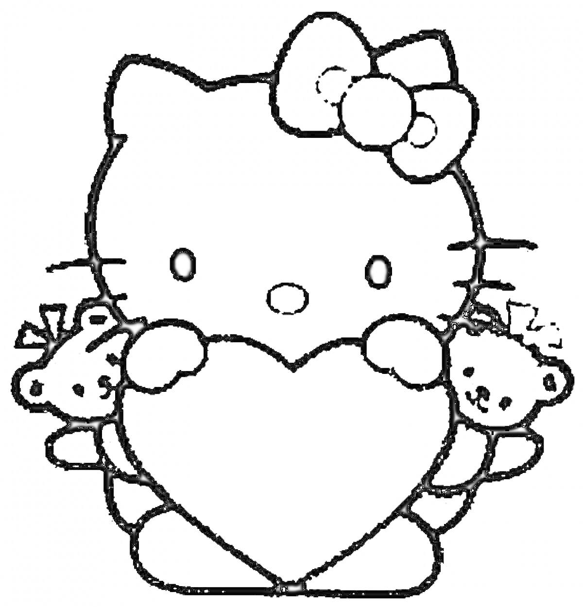 На раскраске изображено: Плюшевые мишки, Любовь, Хелло Китти