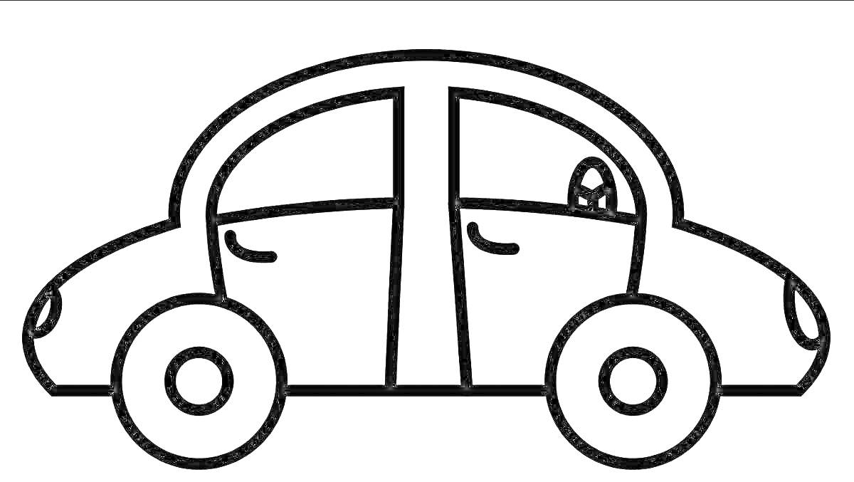 На раскраске изображено: 3 года, 4 года, Водитель, Колеса, Окна, Для детей, Дверь, Легковая машина, Авто