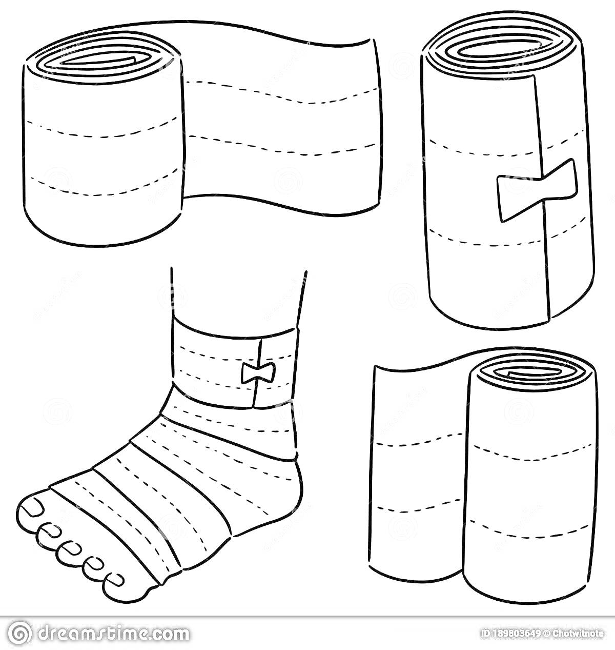 Раскраска бинты и забинтованная стопа