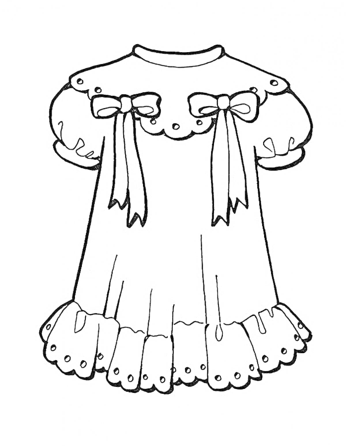 Раскраска Платье с оборками и бантиками