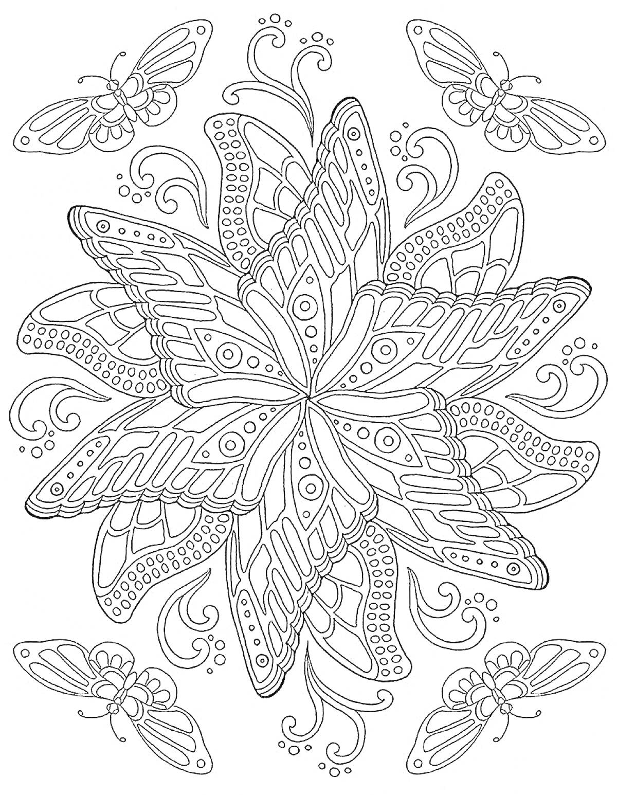 На раскраске изображено: Крылья, Орнамент, Узоры, Арт, Антистресс
