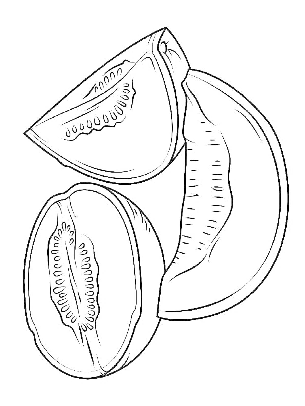 На раскраске изображено: Дыня, Фрукты, Еда, Творчество