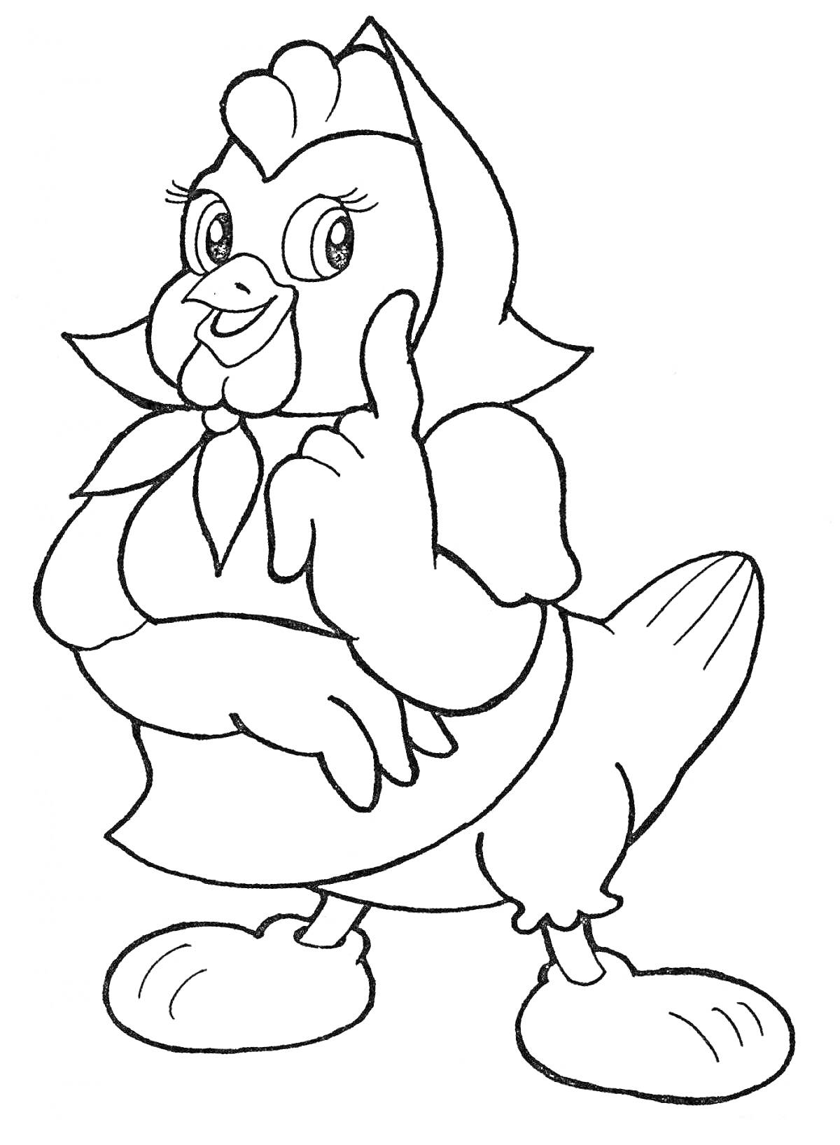 Курица в косынке с поднятым пальцем