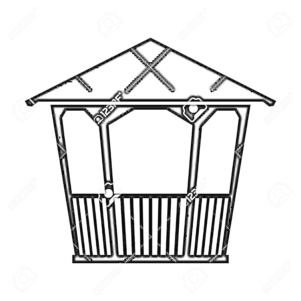 Раскраска Беседка с крышей и ограждением