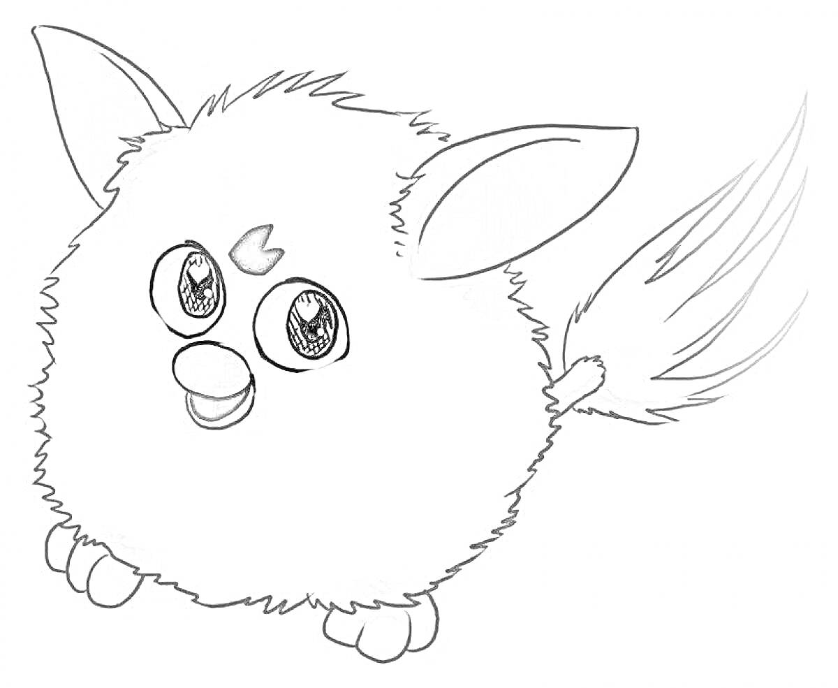 Раскраска Пушистик с большими ушами и хвостом