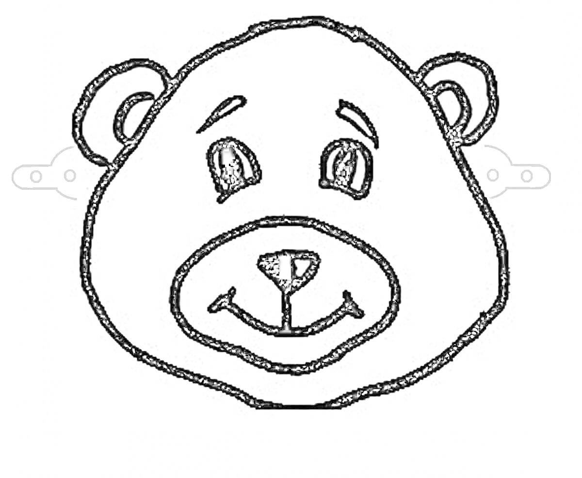 На раскраске изображено: Медведь, Голова, Уши, Лицо, Улыбка, Глаза, Нос