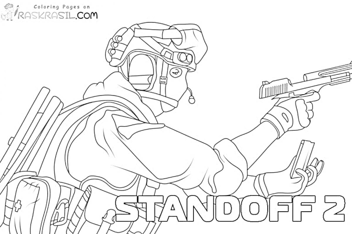 Солдат со шлемом, наушниками и оружием из игры Standoff 2
