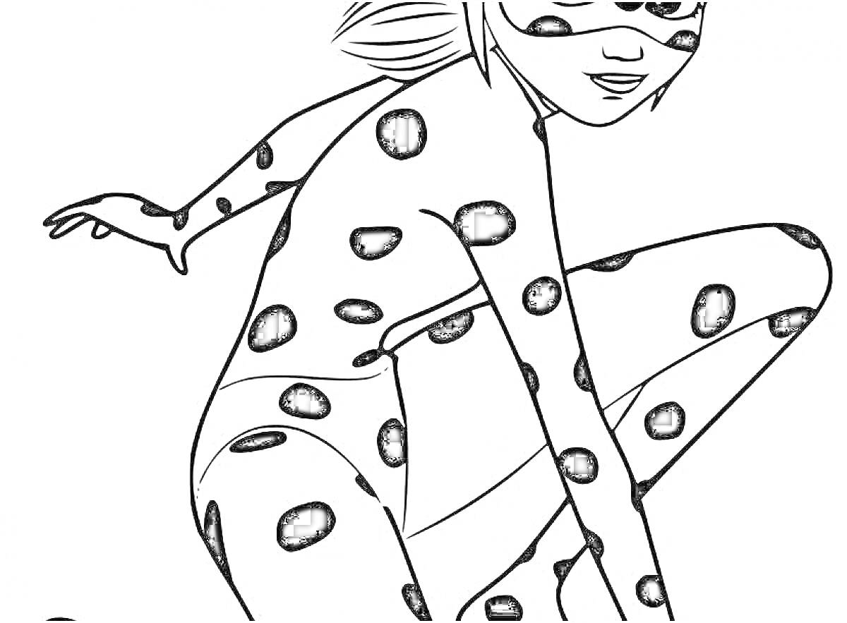 Раскраска Леди Баг в прыжке, маскировочный костюм с точками