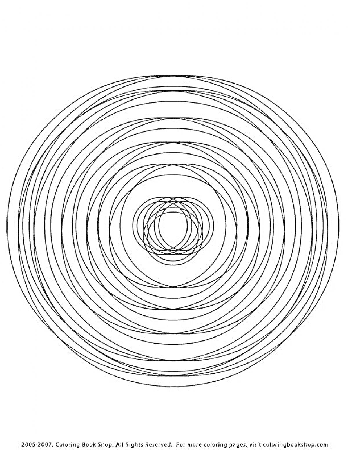На раскраске изображено: Спираль, Концентрические круги, Линии, Медитация, Узоры