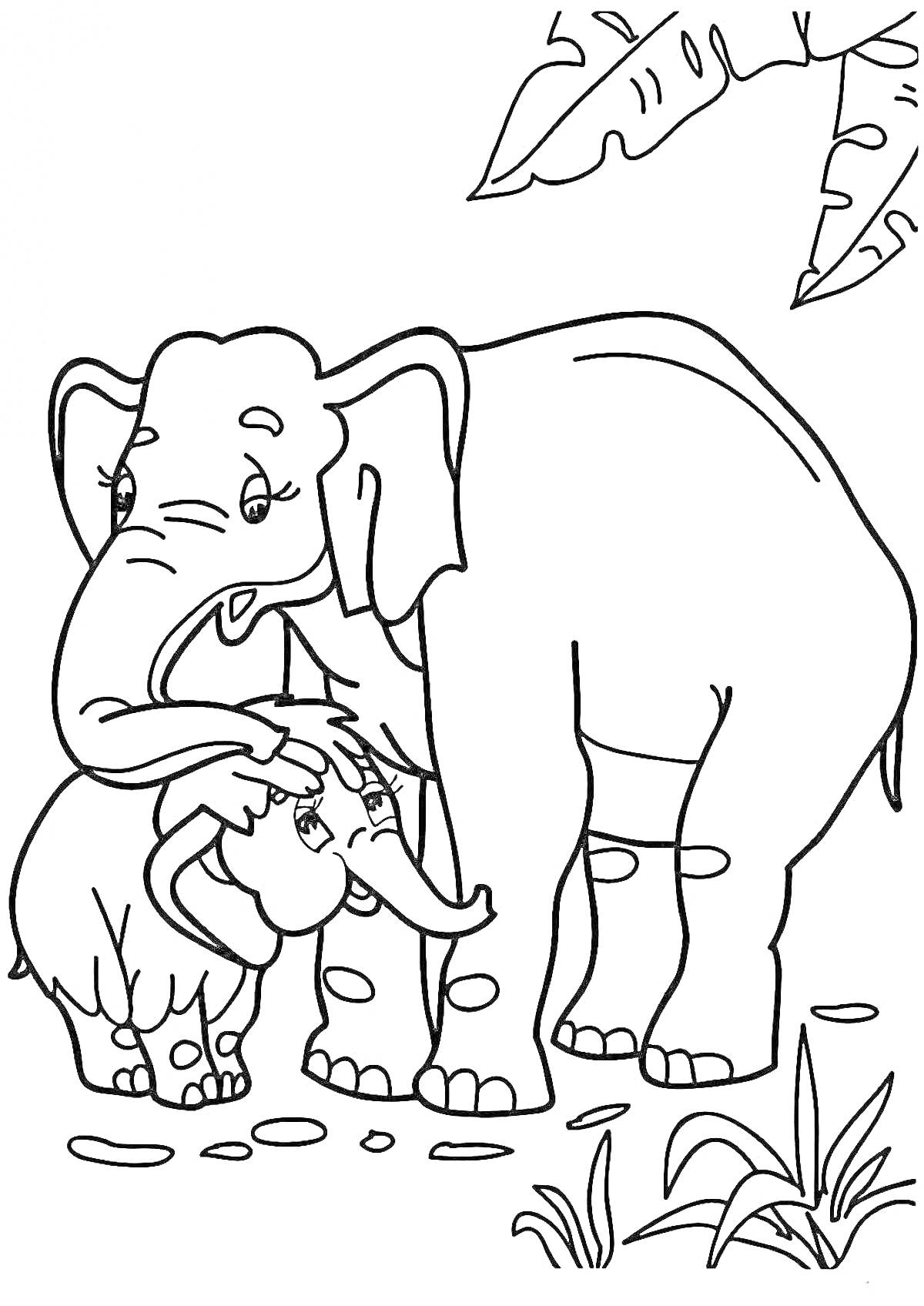 На раскраске изображено: Мамонтенок, Мамонт, Большие уши, Трава, Для детей, Животные