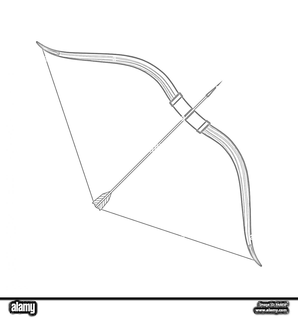 Раскраска Лук с натянутой тетивой и стрелой
