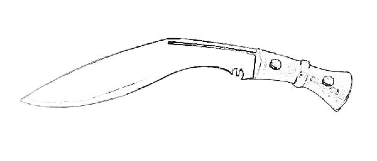 Раскраска Нож кукри с изогнутым лезвием и рукояткой