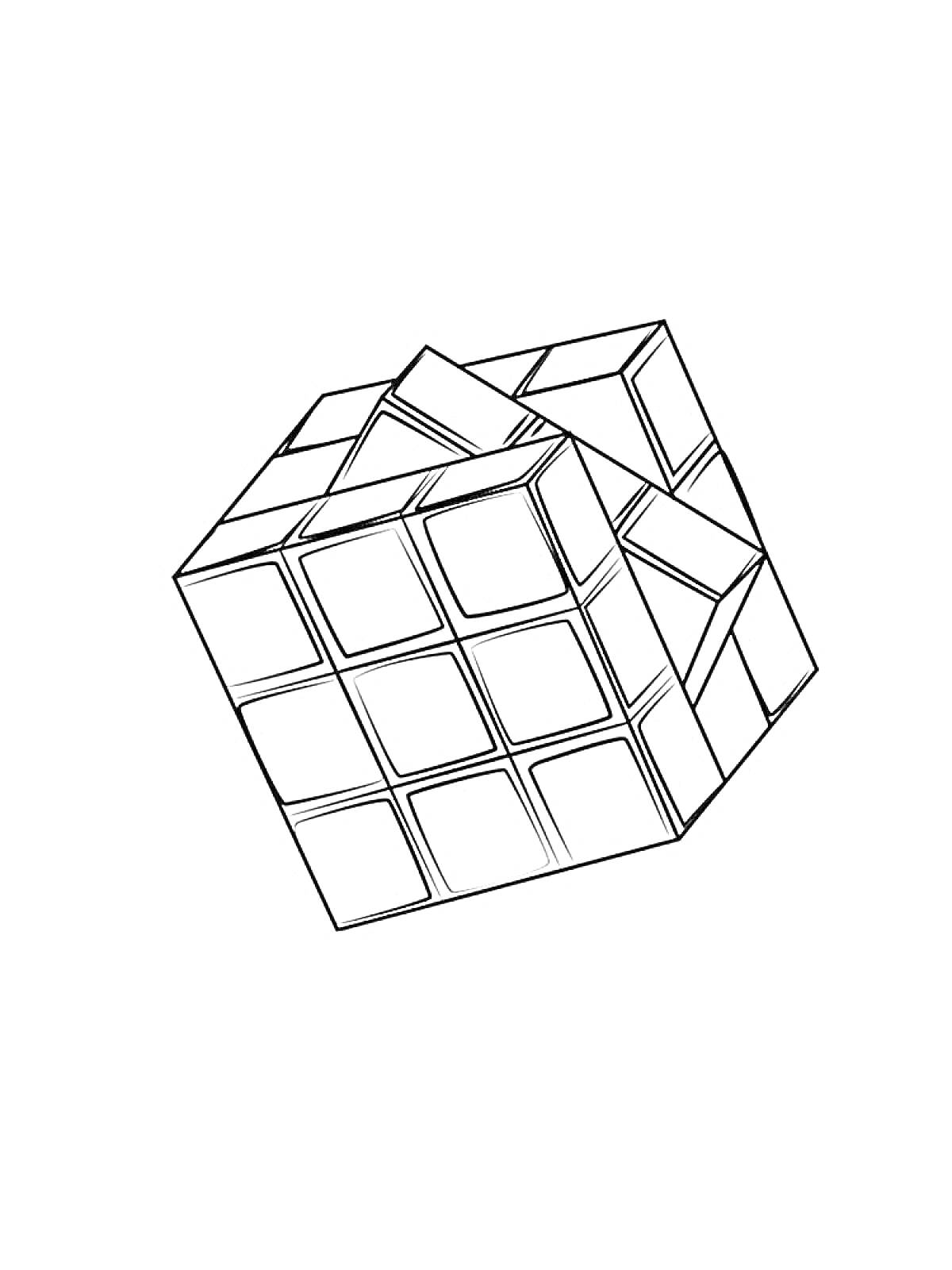 На раскраске изображено: Кубик рубика, Пазл, Головоломка, Линии, Геометрические формы, Развивающие игры, Игрушки, Развлечения