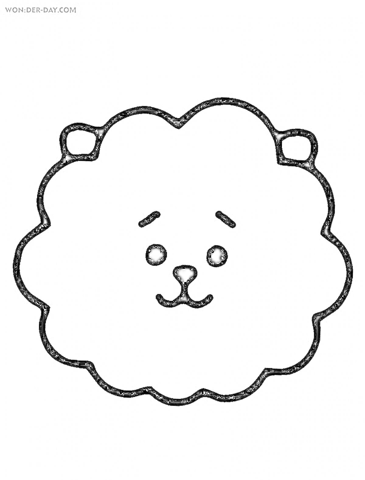 Раскраска Контурное изображение Cookie из BT21 с пушистой головой и милым выражением лица