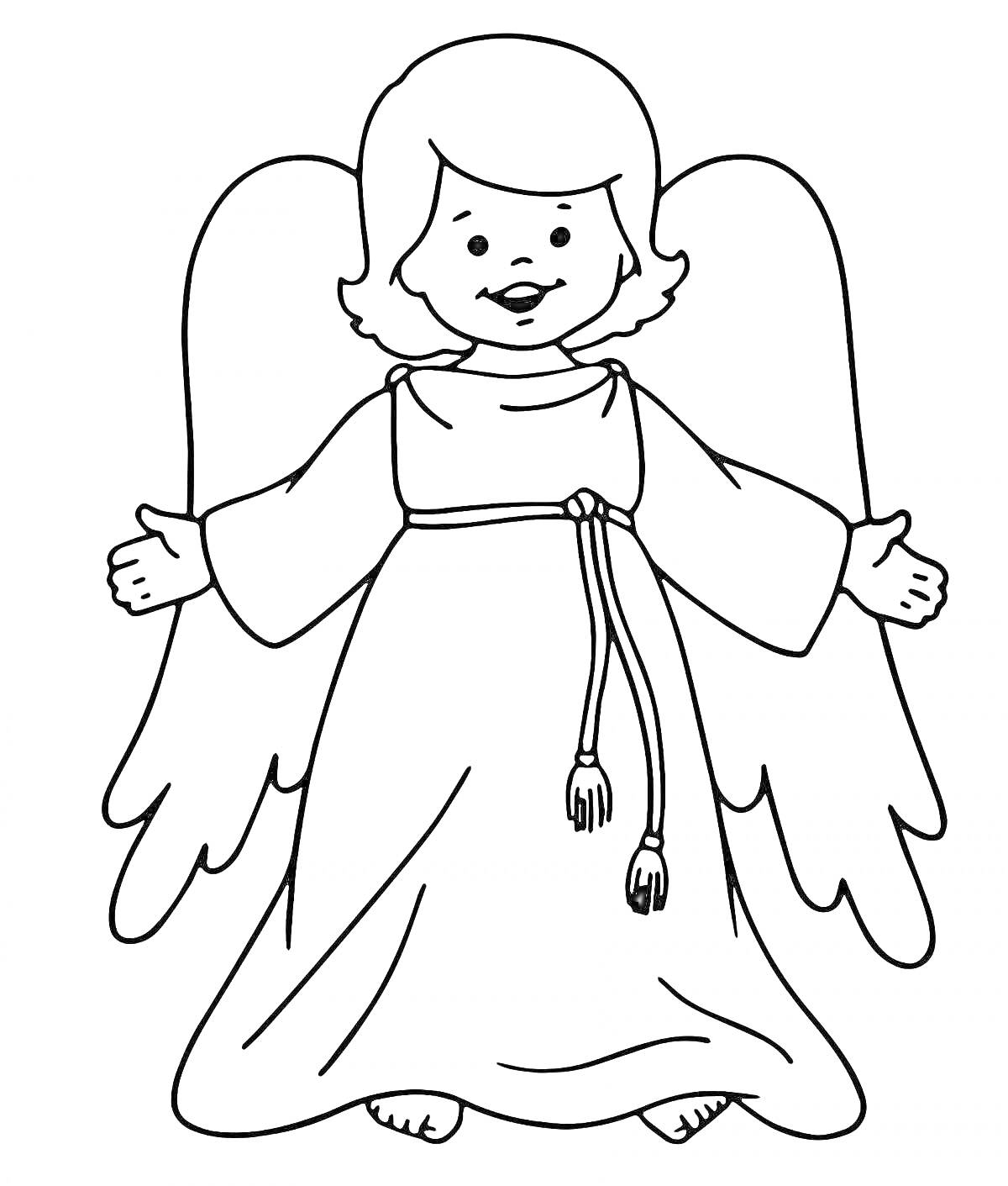 Раскраска Малыш-ангелочек с крыльями в распахнутых объятиях