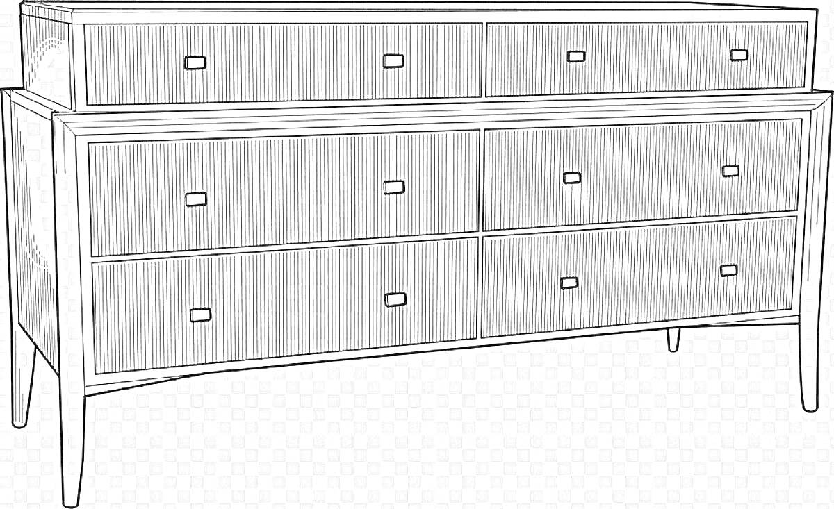 На раскраске изображено: Комод, Мебель, Ящики, Ножки, Острые углы
